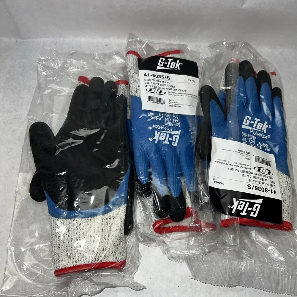 3 pair G-TEK 41-8035/S Polykor Gloves ANSI A5 Acrylic Shell Latex RN67368 SM
